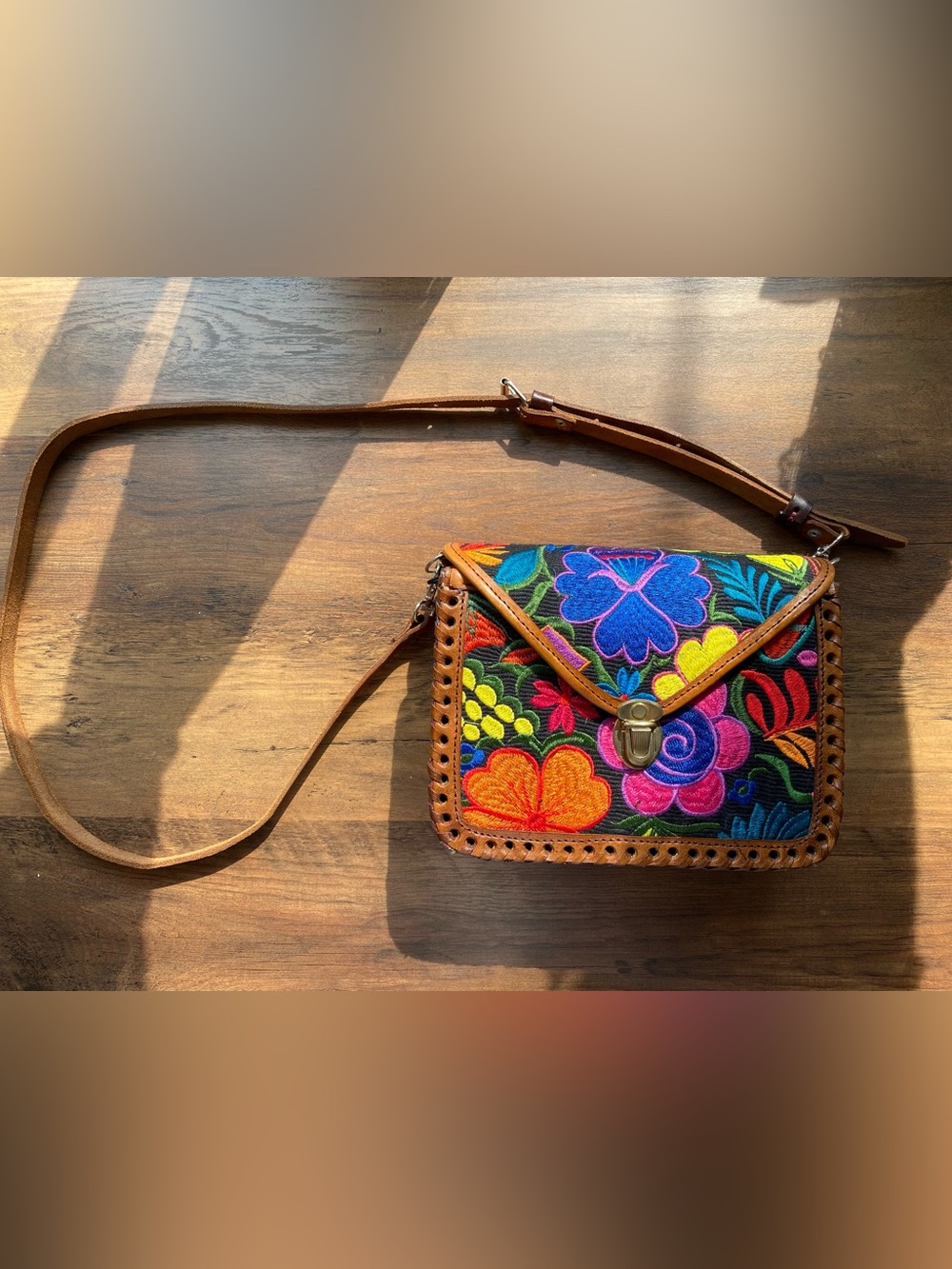 Embroidered Floral Crossbody Bag - Multicolor